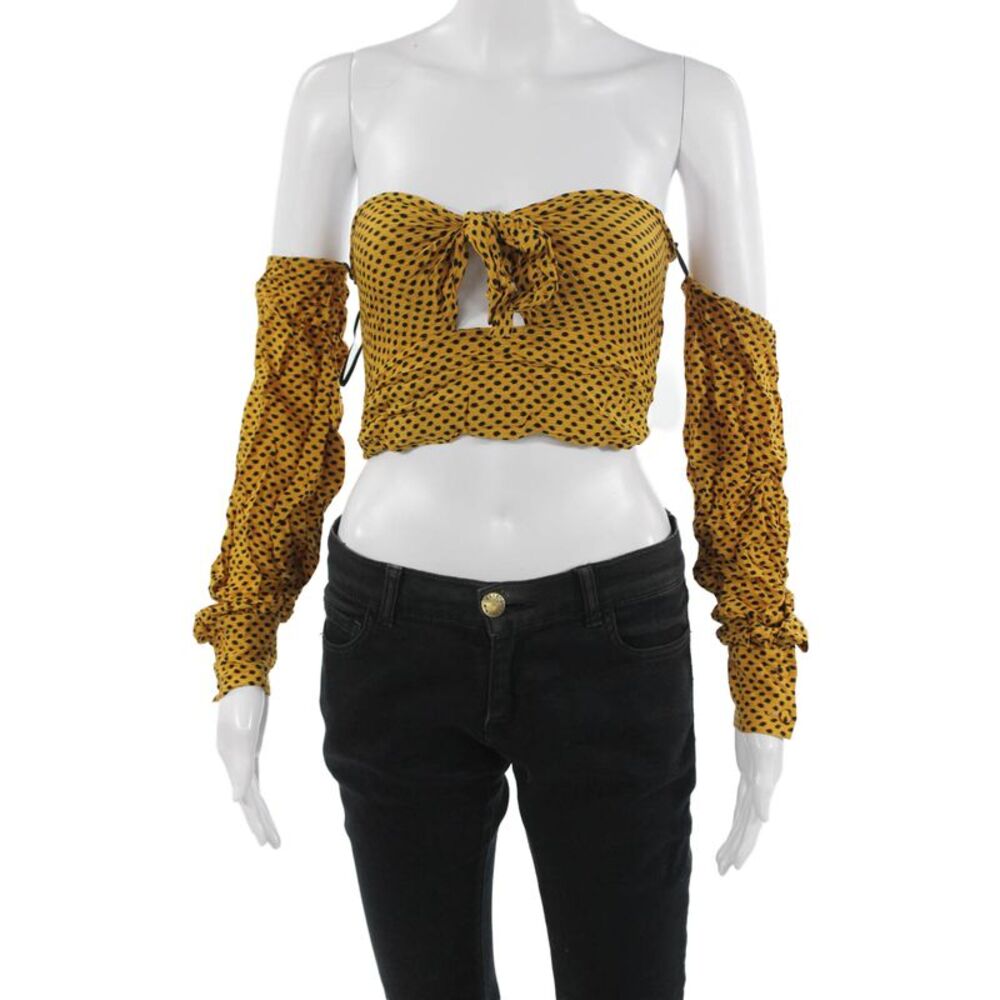 Bec & Bridge Womens Cropped Polka Dot Viscose Top Long Sleeve Yellow Size 4